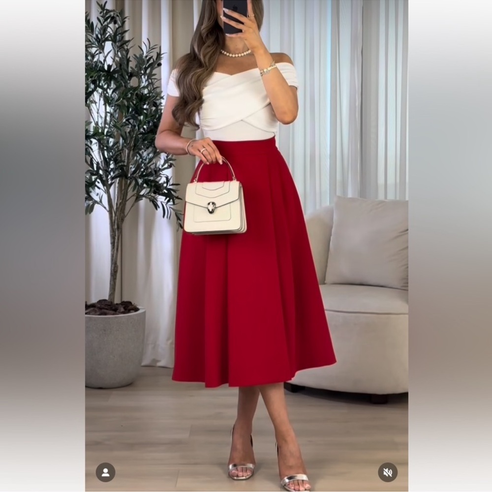 ZARA RED PLEATED CAPE SKIRT - Picture 7 of 14